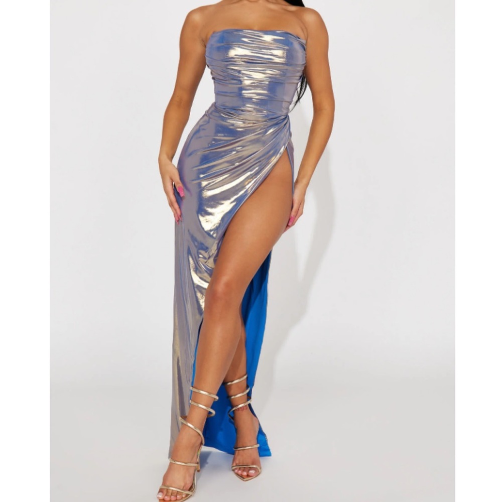 Sexy metallic blue dress